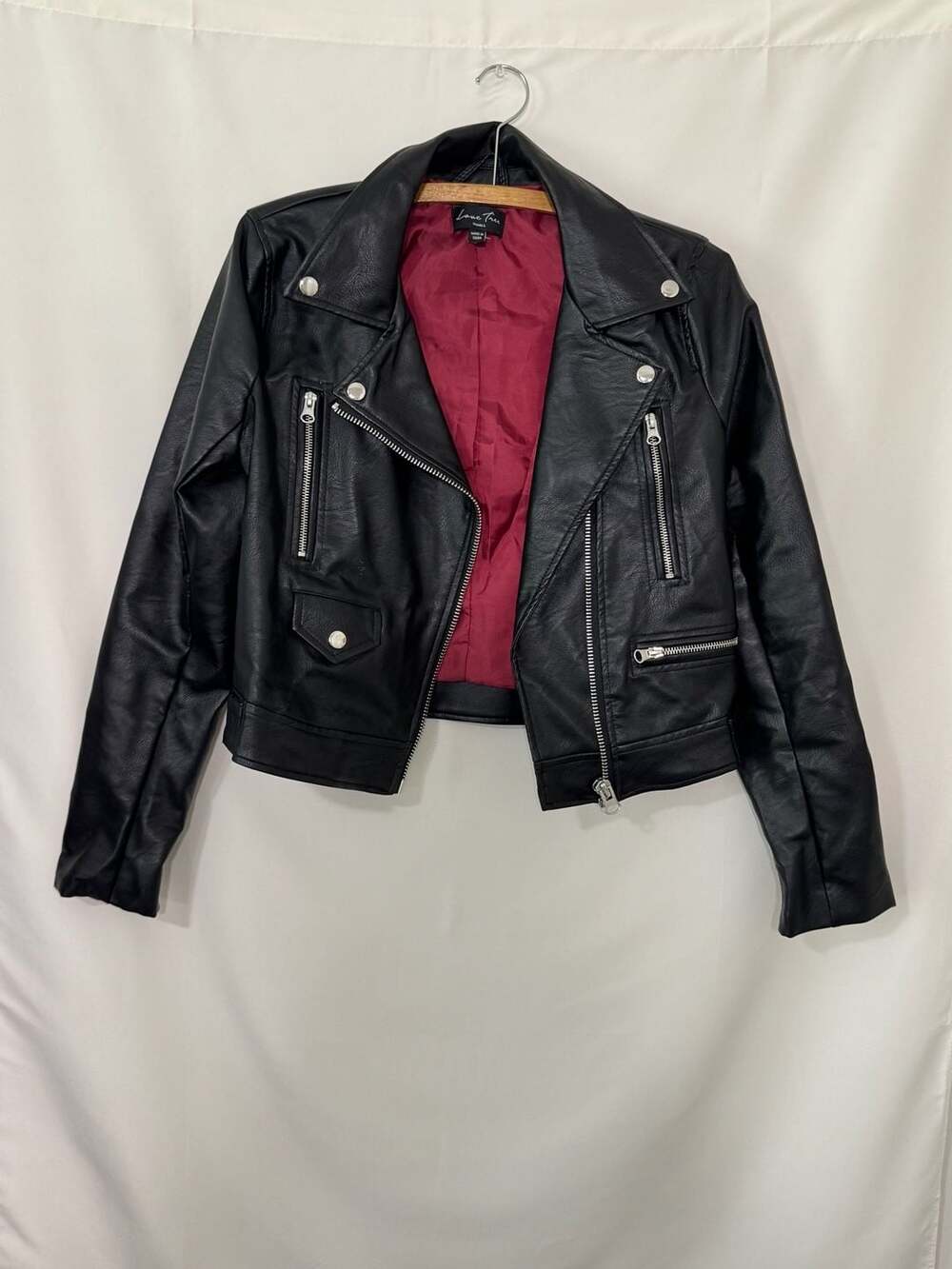 Love Tree Faux Leather Moto Jacket Size Small Black
